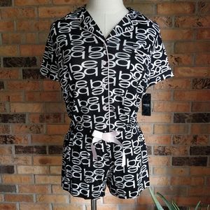 Bebe Logo Sleepwear 2-piece Set, Shirt Shorts Black/White Pink Pajamas M